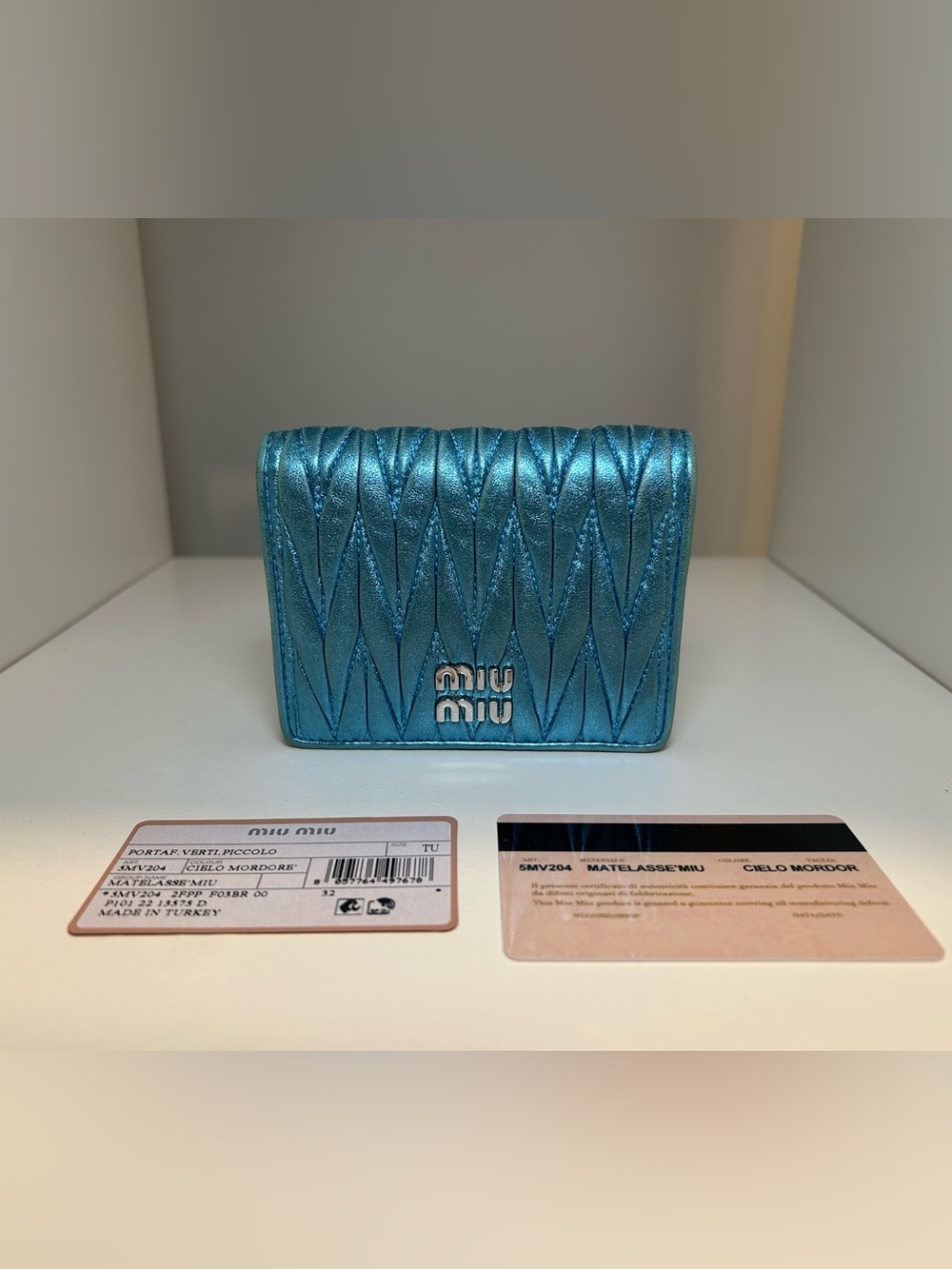 Miu Miu Matelasse Teal Quilted Leather Bifold Wallet Rare Color